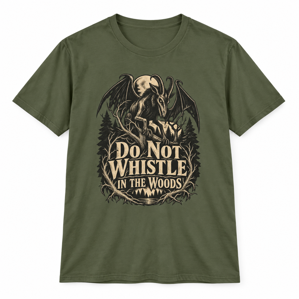 Do Not Whistle t-shirt from Haunt Season, an Appalachian folklore design, colorway 5 of 5.