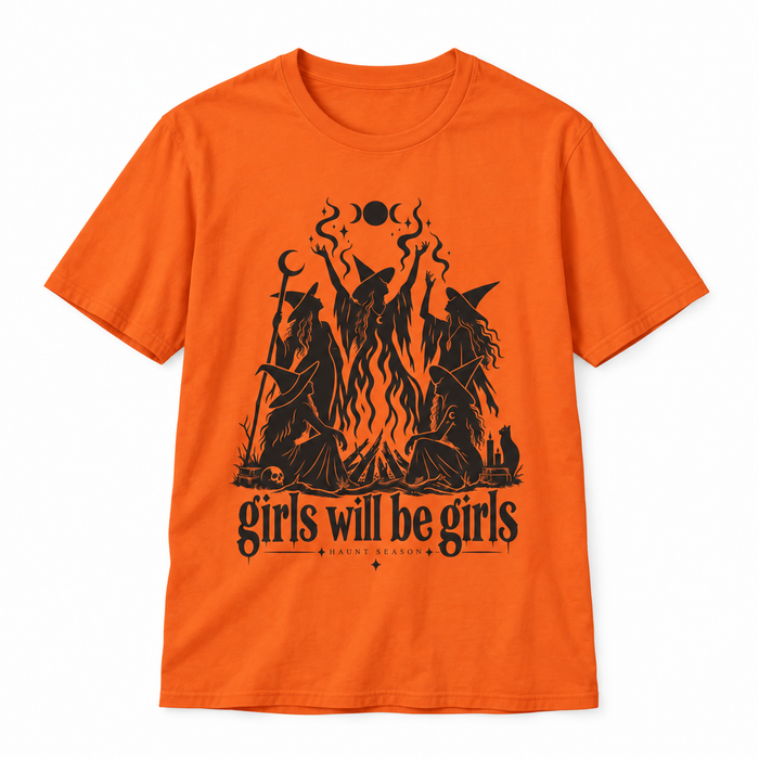 Girls Will Be Girls t-shirt from Haunt Season, a witch and coven design, colorway 3 of 5.